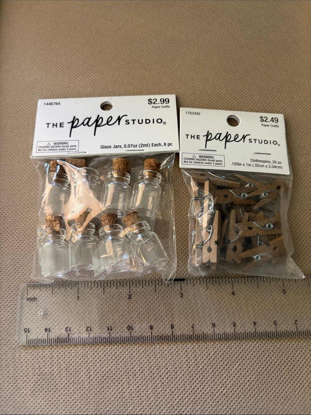 The Paper Studio Clear Glass Cork Jars and Natural Wood Clothespins